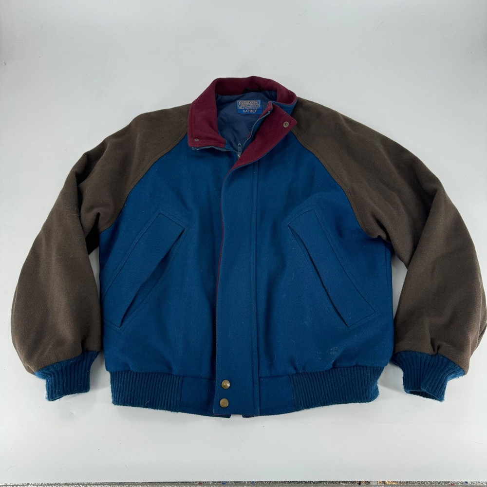 Pendleton Lobo Wool Bomber Jacket Men Blue Brown Maroon VTG M 1980's Rare
